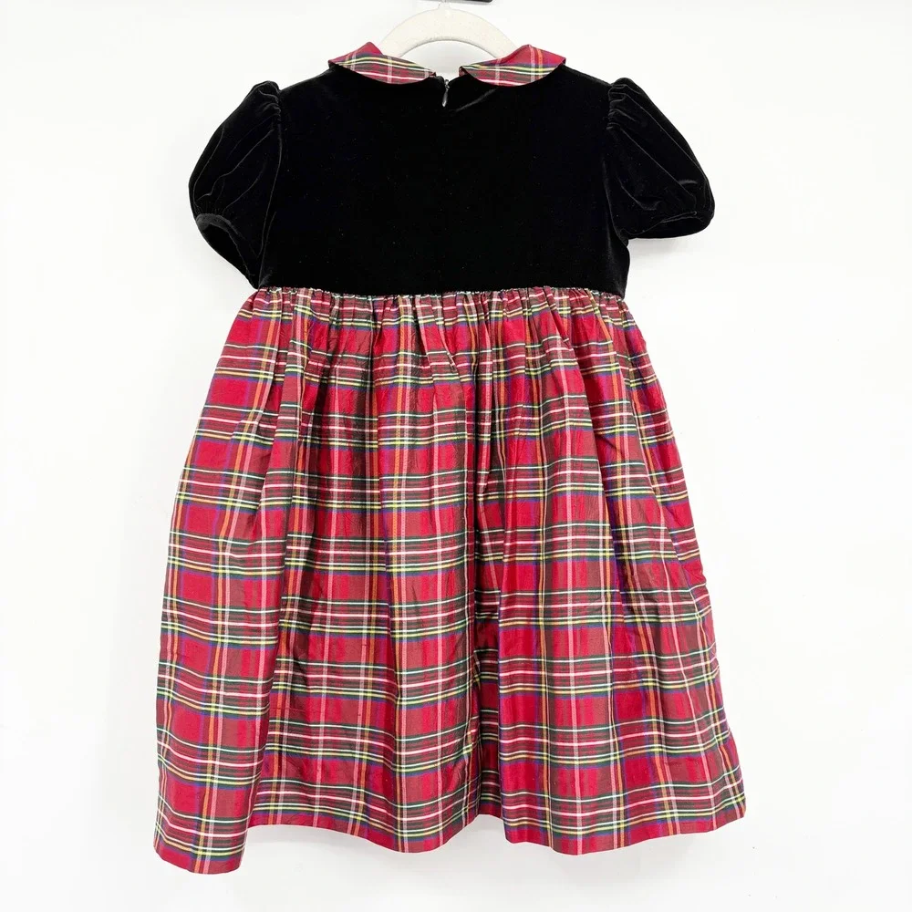 Vive La Fete Toddler Girls Black Velvet Red Silk Plaid Holiday Party Dress 3